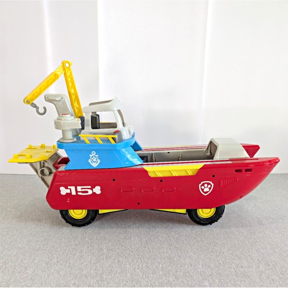 PAW Patrol Plastic Boat Vehicle w/ Crane Hook Drop-Down Ramp Red/Blue MPN 16737